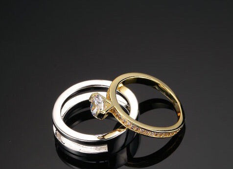 18K Gold Plated Double Ring Set with Zircon Diamond - Ruby's Jewelry