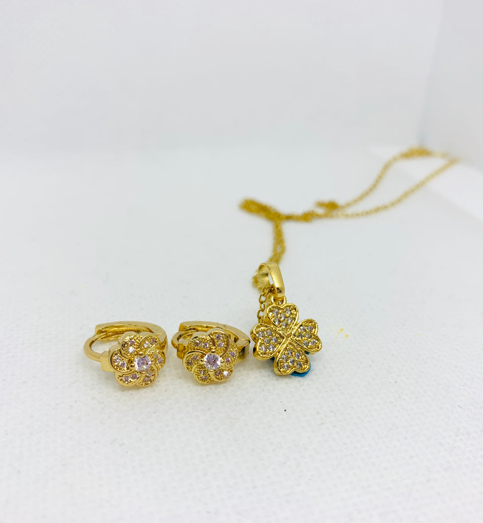 18K Gold Plated Jewelry Set with Diamonds - Earrings and Necklace - Ruby's Jewelry