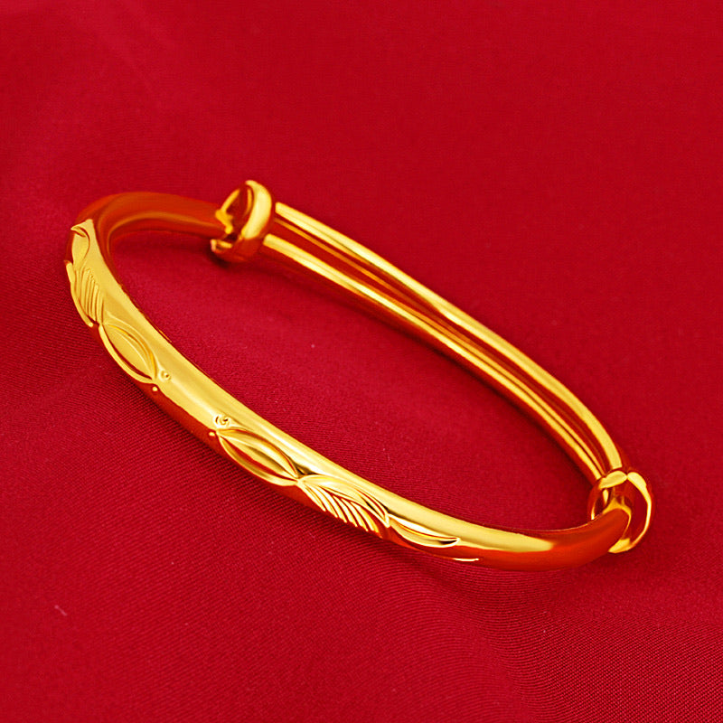 24K Gold Plated Adjustable Carved Bangle - Ruby's Jewelry