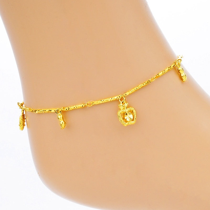 24K Gold Plated Anklet with Danglers (5 Styles) - Ruby's Jewelry