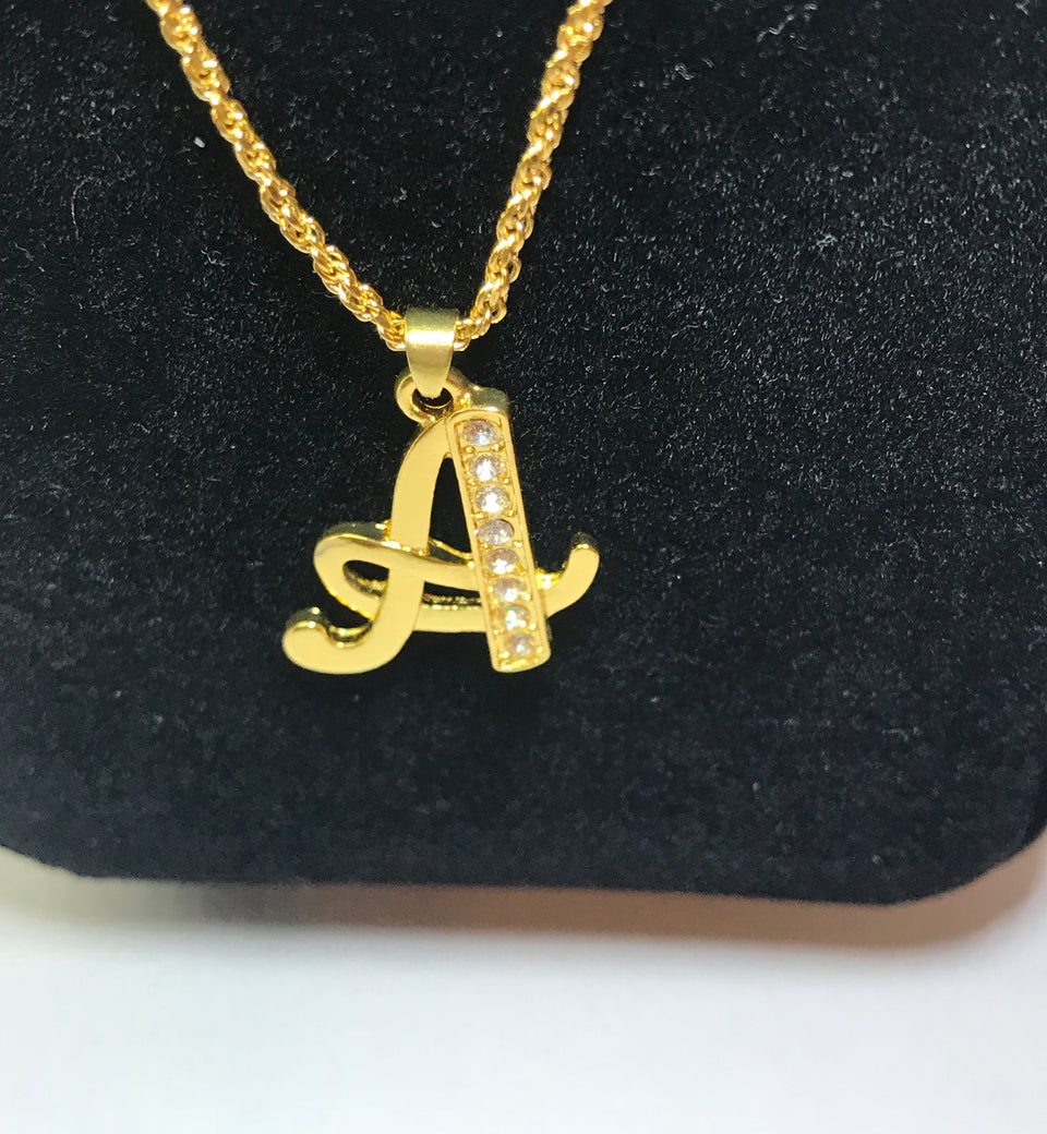 18k gold plated with zircon letter A necklace - Ruby's Jewelry