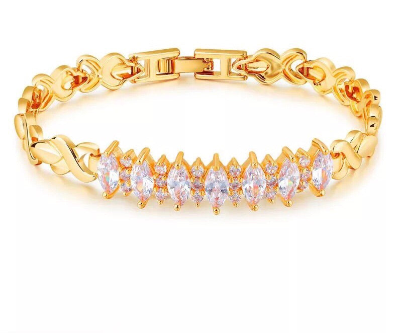 18K Gold Plated X-linked Bracelet with Zircon Diamonds - Ruby's Jewelry