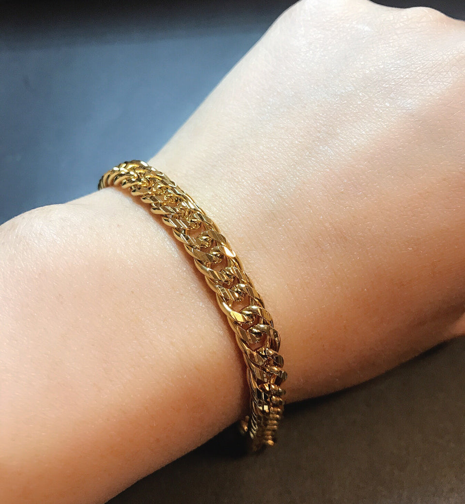 24K Gold Plated 7mm Curb Chain Bracelet - Ruby's Jewelry