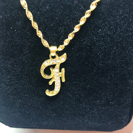 18k gold plated letter with zircon F necklace - Ruby's Jewelry