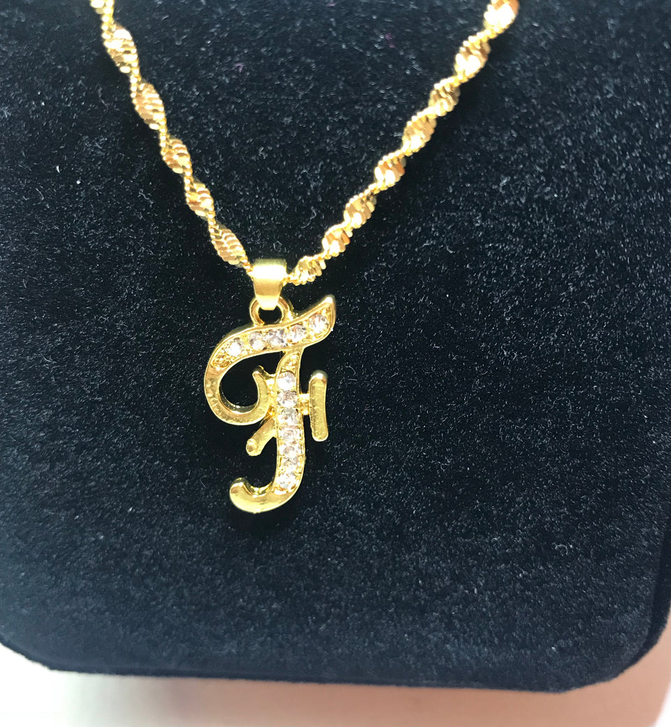 18k gold plated letter with zircon F necklace - Ruby's Jewelry