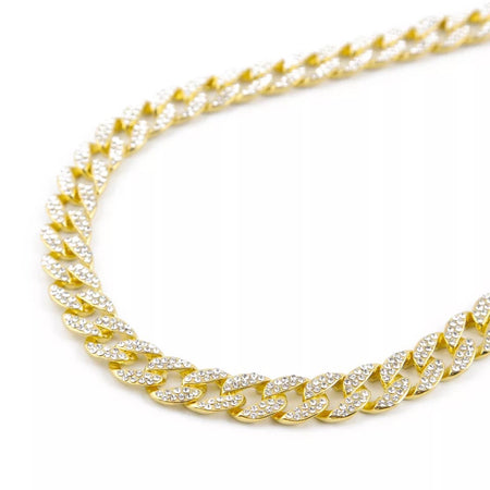 18K Gold Plated Cuban Link Necklace with Rhinestone Diamonds - Ruby's Jewelry