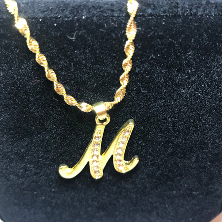 18k gold plated letter with zircon M necklace - Ruby's Jewelry