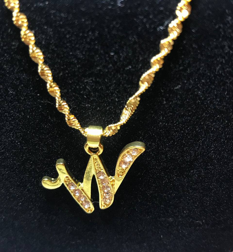 18k gold plated letter with zircon Letter W necklace - Ruby's Jewelry