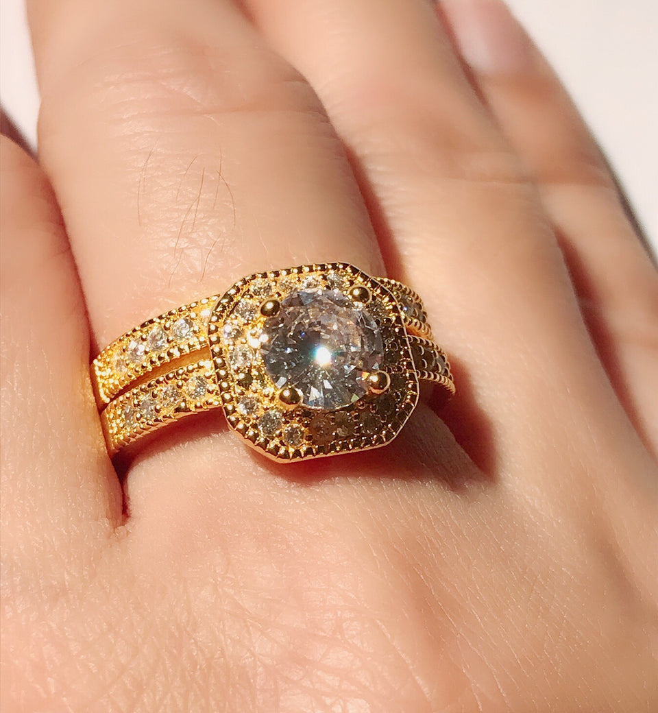 14K Gold Plated Couple Rings with AAA Zircon Diamonds - Ruby's Jewelry