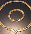 24K Gold Plated Jewelry Set - 8mm Curb Chain Necklace and Bracelet - Ruby's Jewelry