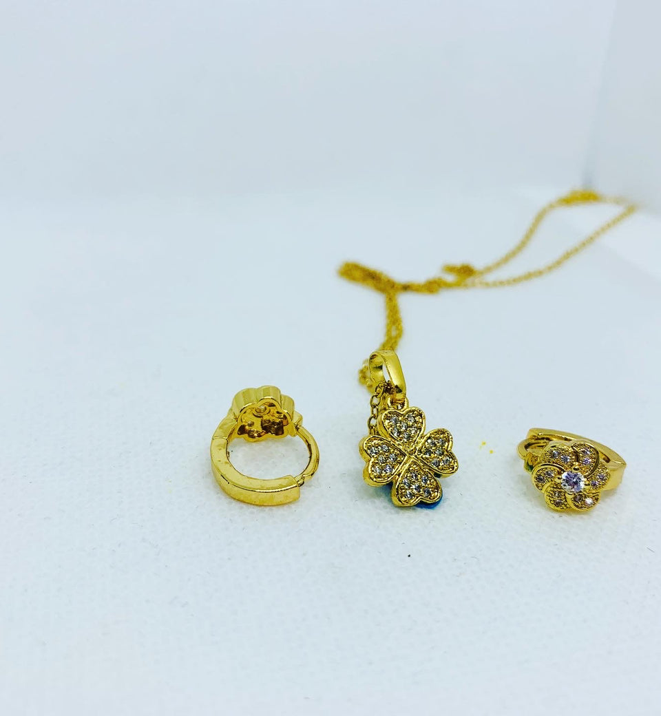 18K Gold Plated Jewelry Set with Diamonds - Earrings and Necklace - Ruby's Jewelry