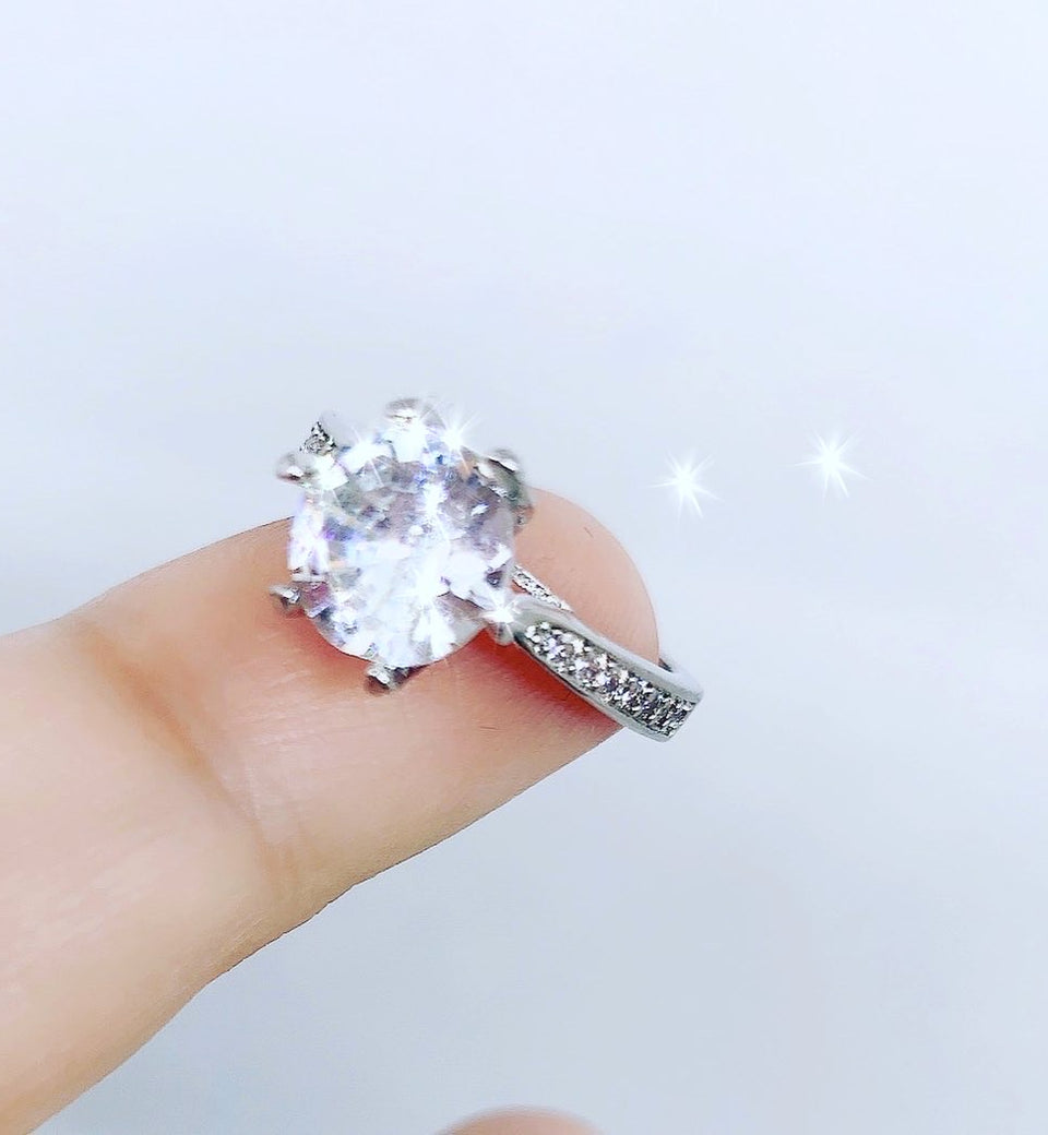 18K White Gold Plated Oval Lab Diamond Ring - Ruby's Jewelry