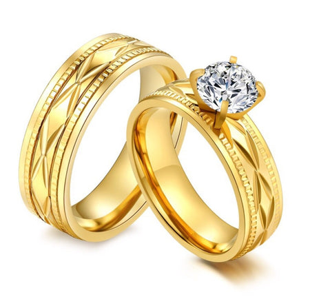 18K Gold Plated Couple Rings with AAA Zircon Diamond - Ruby's Jewelry