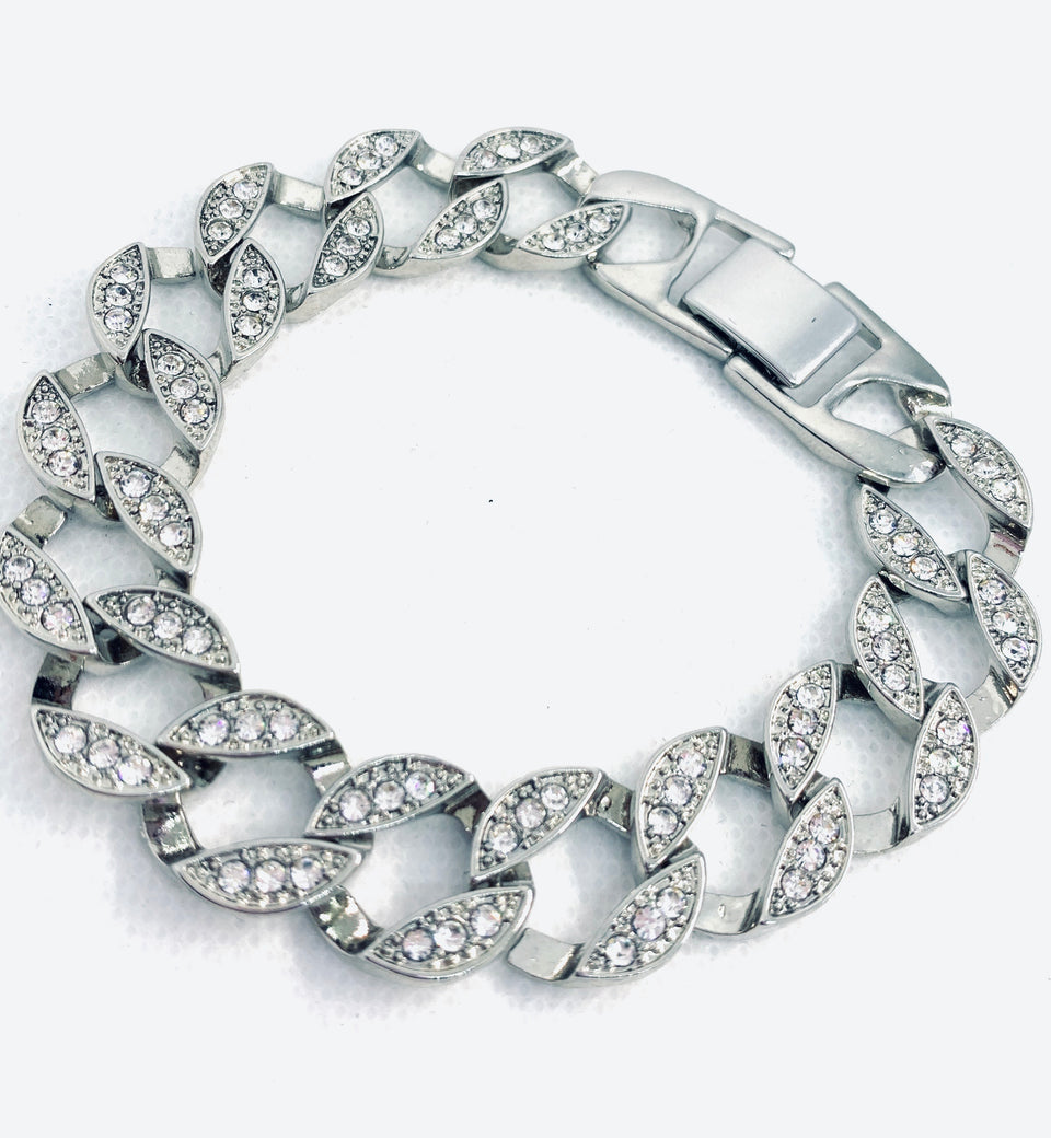 24k white gold plated with rhinestone bracelet - Ruby's Jewelry