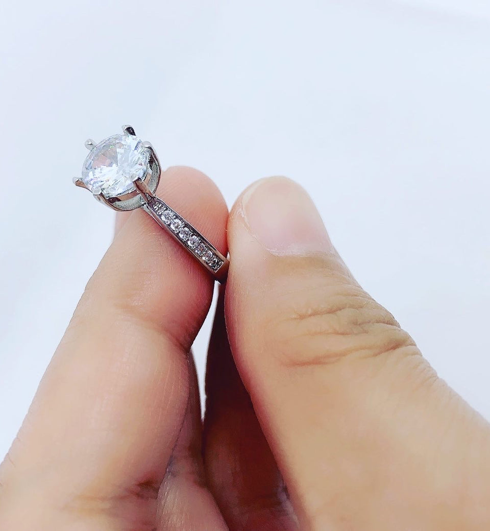 18K White Gold Plated Oval Lab Diamond Ring - Ruby's Jewelry