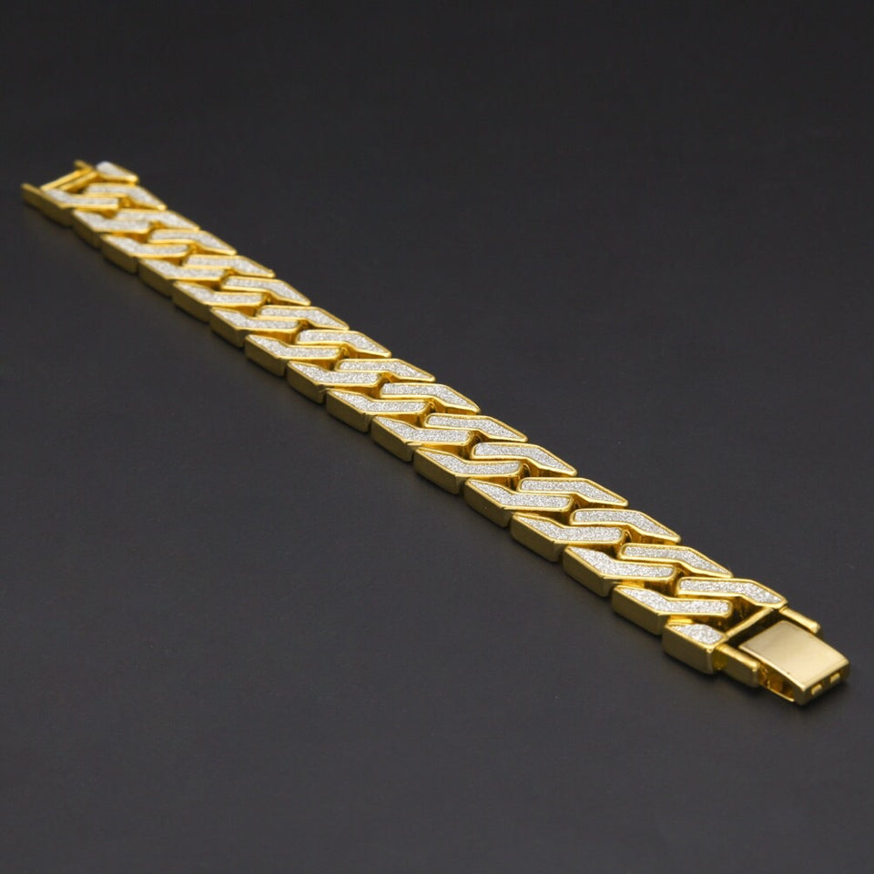 24K Gold Plated Cuban Link Bracelet with Rhinestone - Ruby's Jewelry