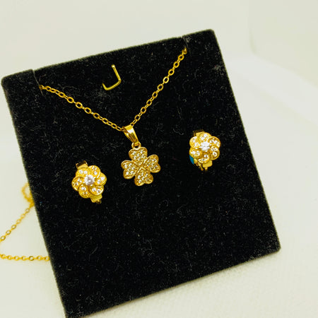 18K Gold Plated Jewelry Set with Diamonds - Earrings and Necklace - Ruby's Jewelry