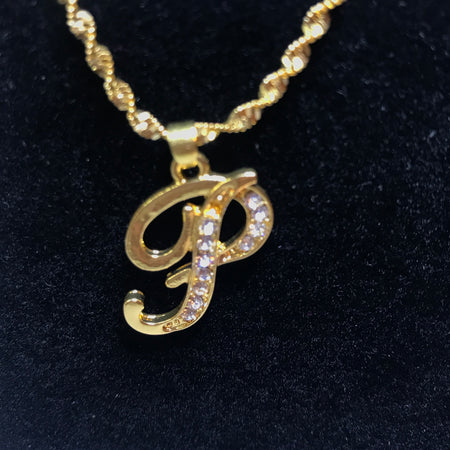18k gold plated letter with zircon Letter P necklace - Ruby's Jewelry