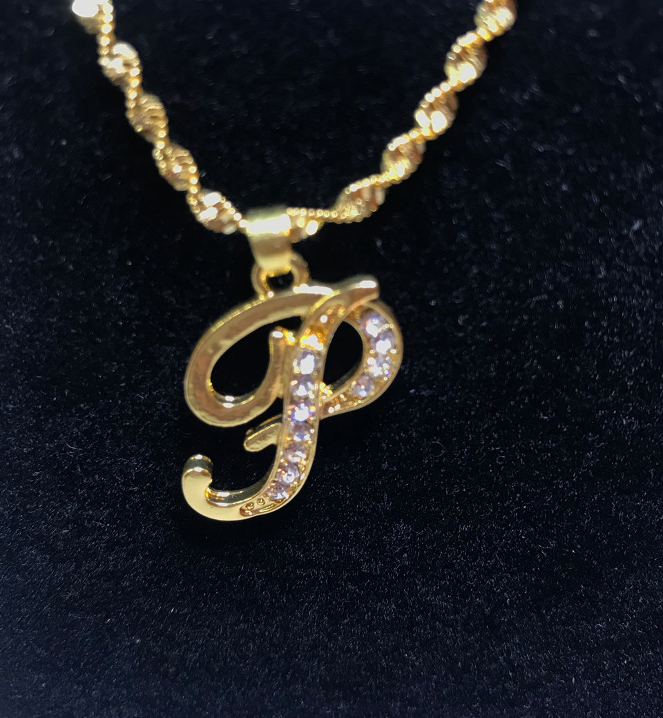 18k gold plated letter with zircon Letter P necklace - Ruby's Jewelry