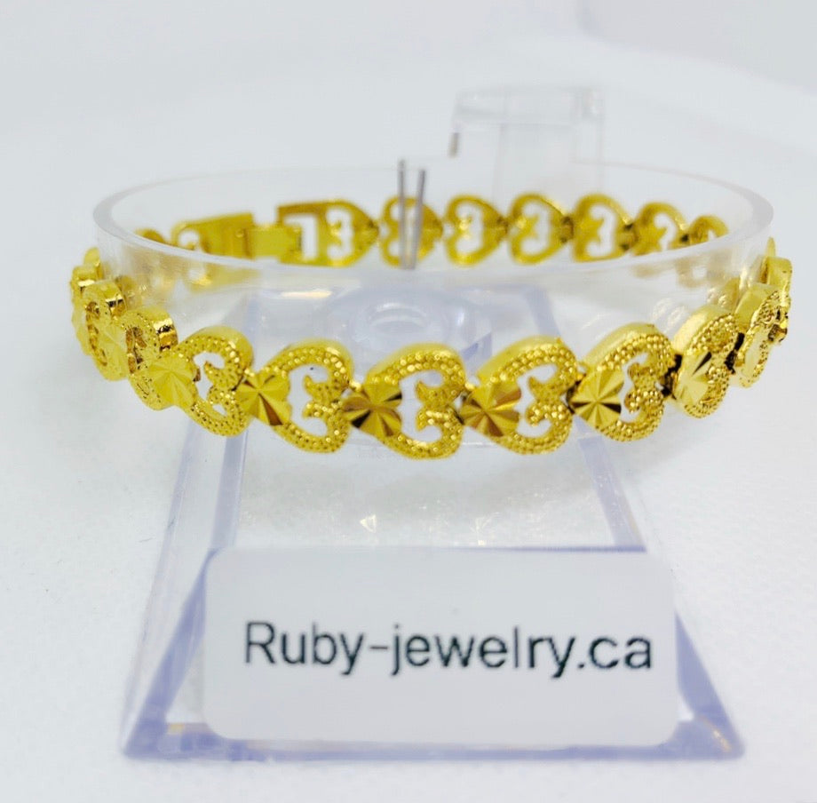 24K Gold Plated 8mm Heart-linked Bracelet - Ruby's Jewelry