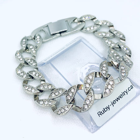 24k white gold plated with rhinestone bracelet - Ruby's Jewelry
