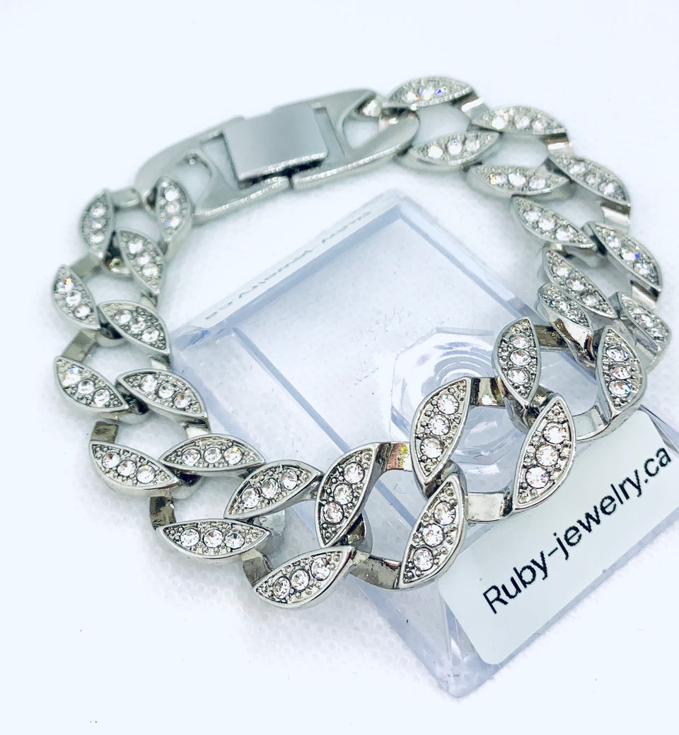 24k white gold plated with rhinestone bracelet - Ruby's Jewelry