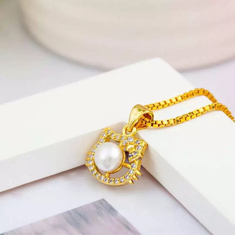 18k Gold Plated Jewelry Set - Hello Kitty Earrings and Necklace - Ruby's Jewelry