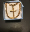 24K Gold Plated 6mm Curb Chain Necklace with Cross Pendant - Ruby's Jewelry