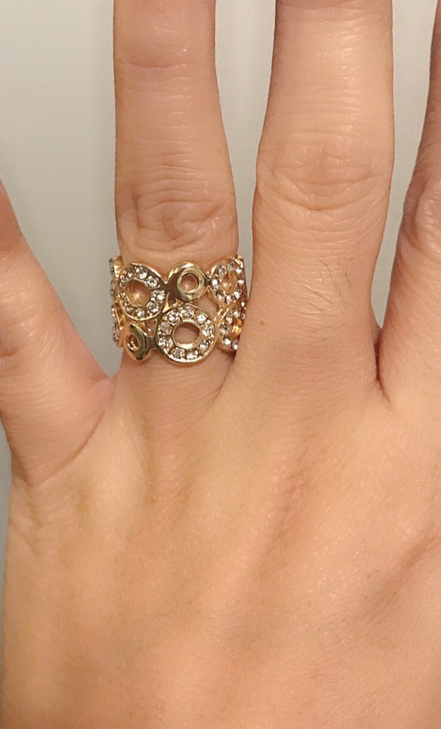 18K Gold Plated Bubble Design Ring with Zircon Diamonds - Ruby's Jewelry