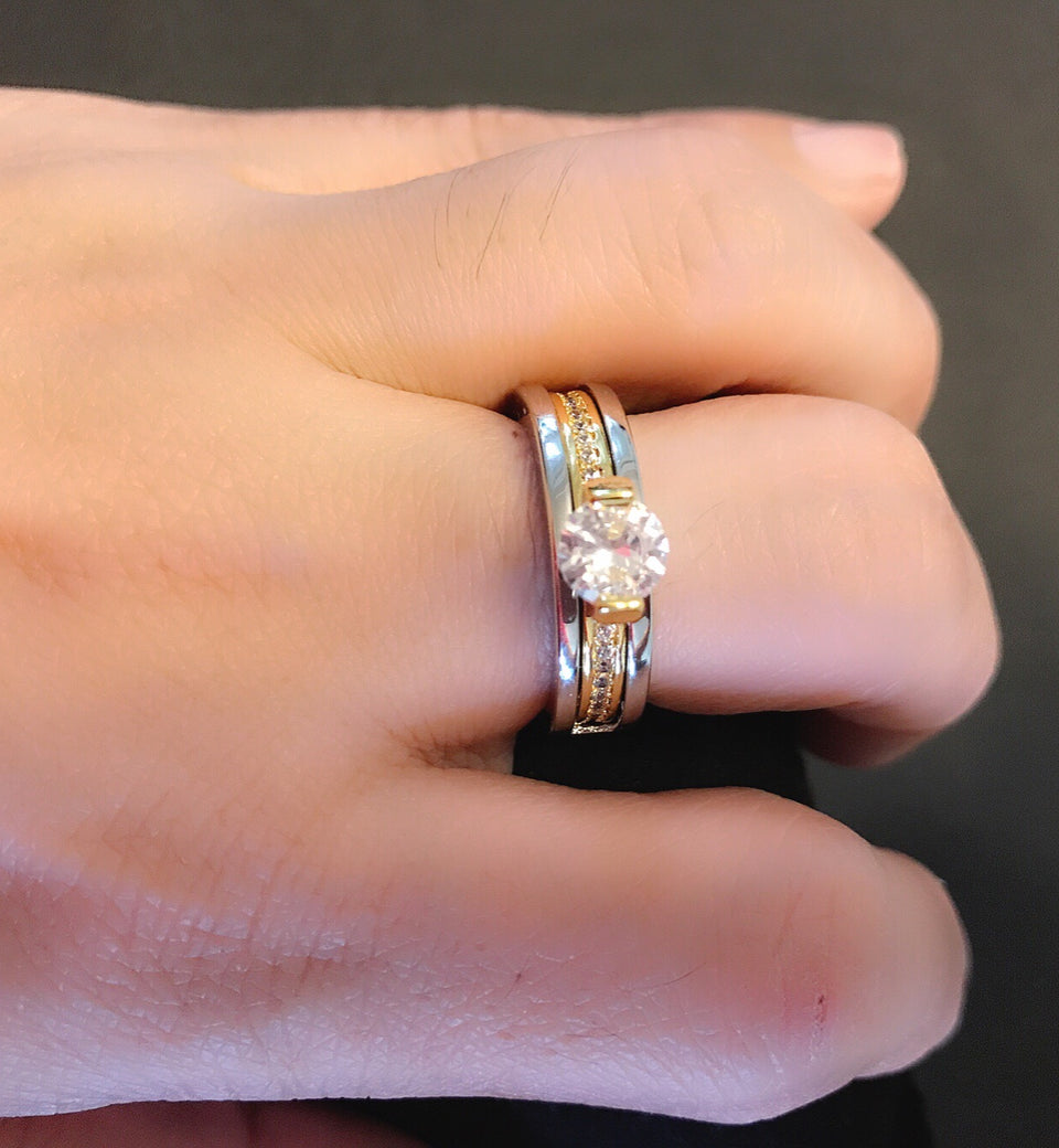 18K Gold Plated Double Ring Set with Zircon Diamond - Ruby's Jewelry