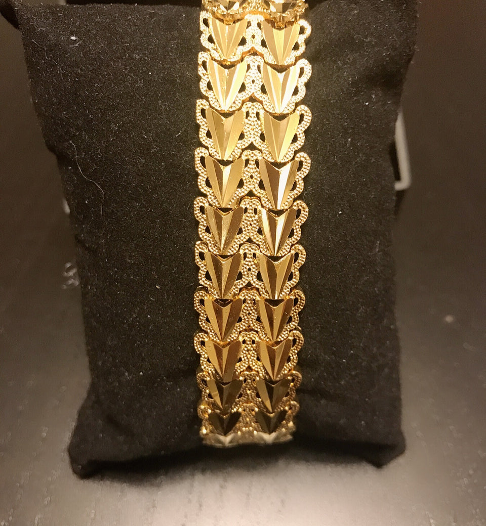 24K Gold Plated 16mm Diamond-linked Double Row Bracelet - Ruby's Jewelry