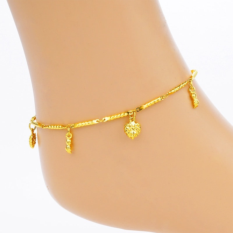 24K Gold Plated Anklet with Danglers (5 Styles) - Ruby's Jewelry