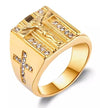 18K Gold Plated Jesus and Cross Ring with Diamonds - Ruby's Jewelry