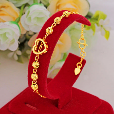 24k gold plated heart and balla bracelet - Ruby's Jewelry