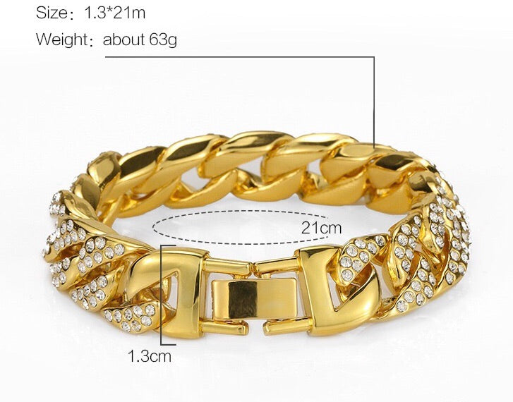 24K Gold Plated Curb Chain Bracelet with Rhinestone Diamonds - Ruby's Jewelry