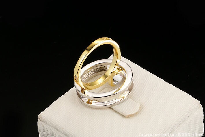 18K Gold Plated Double Ring Set with Zircon Diamond - Ruby's Jewelry