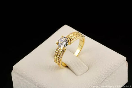 18K Gold Plated Ring with AAA Zircon Diamonds - Ruby's Jewelry