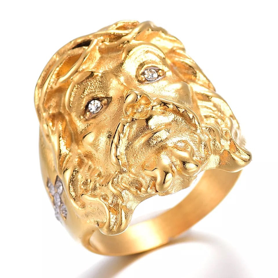 18k gold plated with rhinestone 3D Jesus ring - Ruby's Jewelry