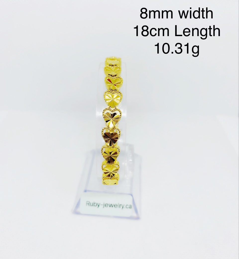24K Gold Plated 8mm Heart-linked Bracelet - Ruby's Jewelry