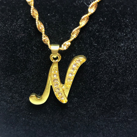 18k gold plated letter with zircon Letter N necklace - Ruby's Jewelry