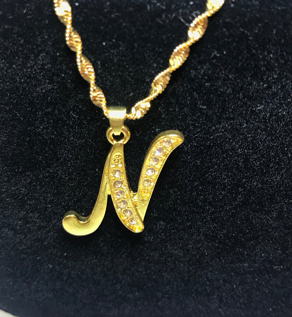 18k gold plated letter with zircon Letter N necklace - Ruby's Jewelry