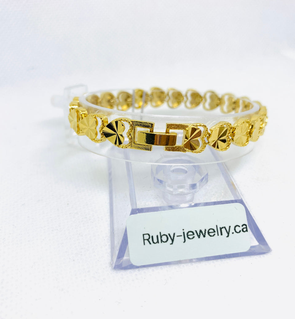 24K Gold Plated 8mm Heart-linked Bracelet - Ruby's Jewelry