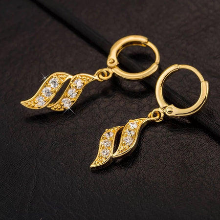 18K Gold Plated Swirl Design Drop Earrings with Zircon Diamonds - Ruby's Jewelry