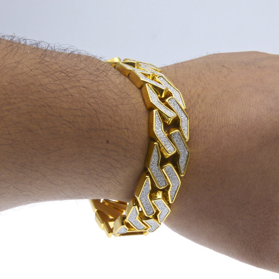 24K Gold Plated Cuban Link Bracelet with Rhinestone - Ruby's Jewelry