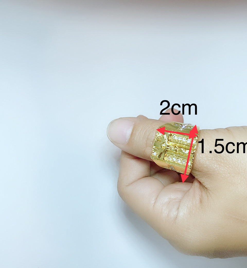18K Gold Plated Jesus and Cross Ring with Diamonds - Ruby's Jewelry