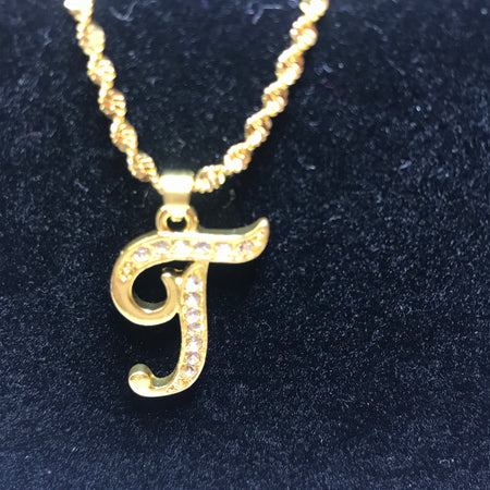 18k gold plated letter with zircon Letter T necklace - Ruby's Jewelry