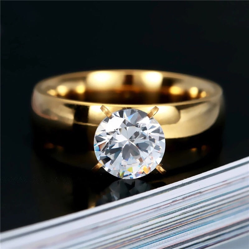 18K Gold Plated Ring with Zircon Diamond - Ruby's Jewelry