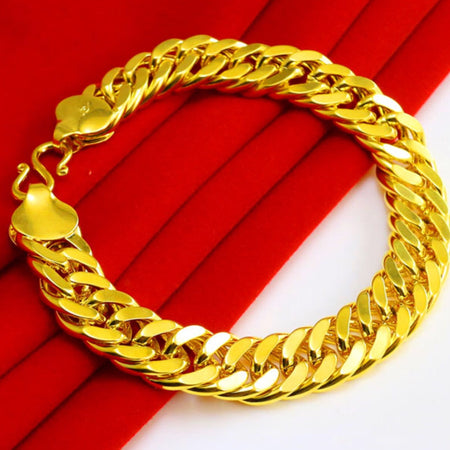 24K Gold Plated 12mm Curb Chain Bracelet - Ruby's Jewelry