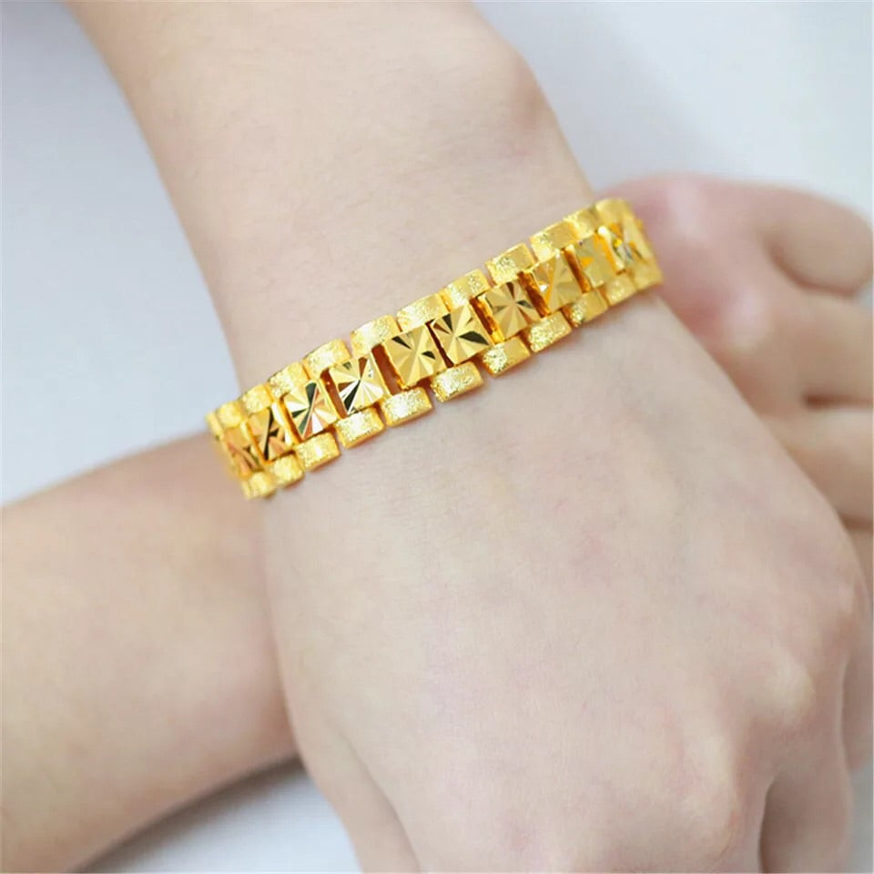 24K Gold Plated 8mm Watch Band Bracelet - Ruby's Jewelry