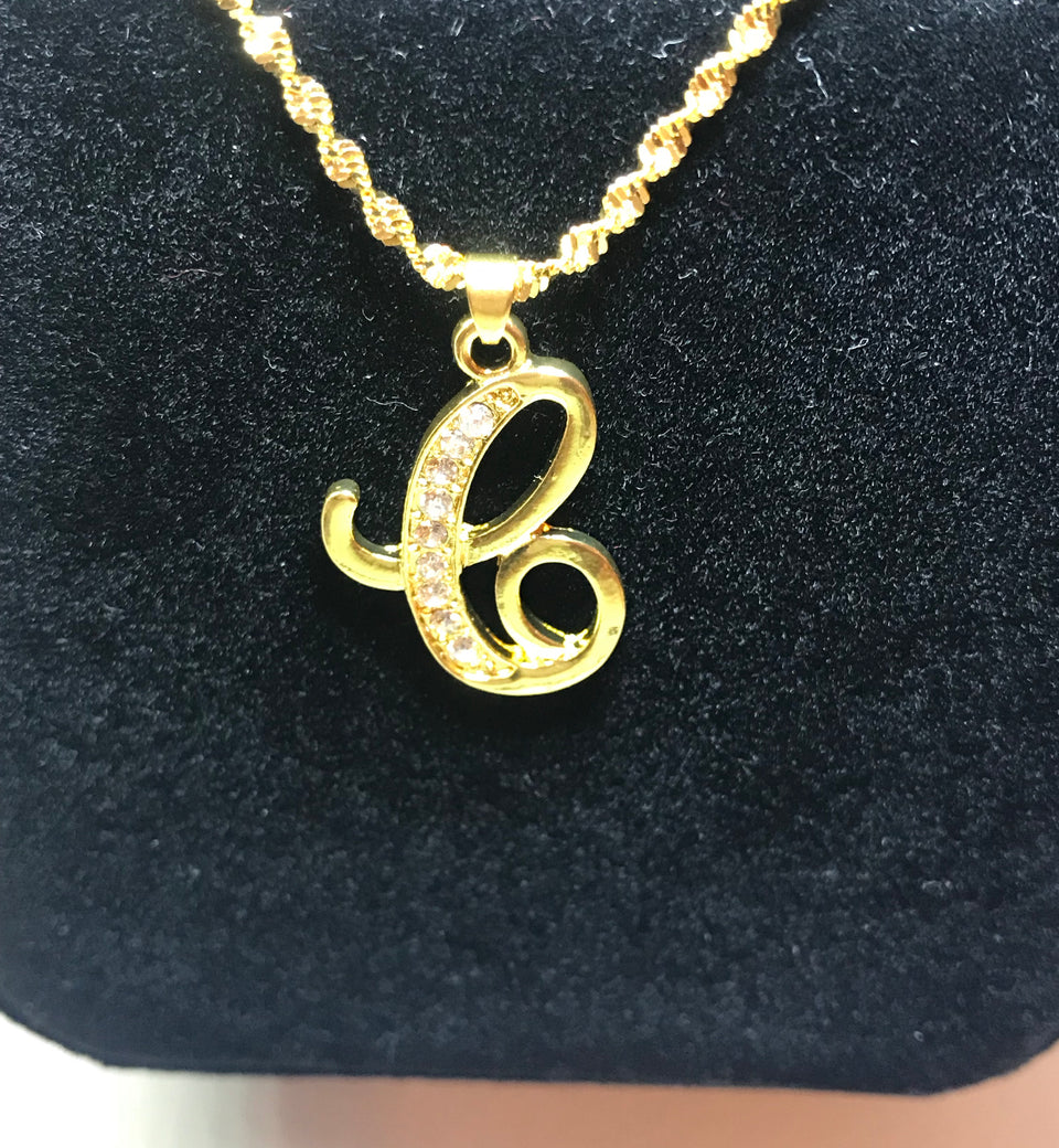 18k gold plated letter with zircon C necklace - Ruby's Jewelry